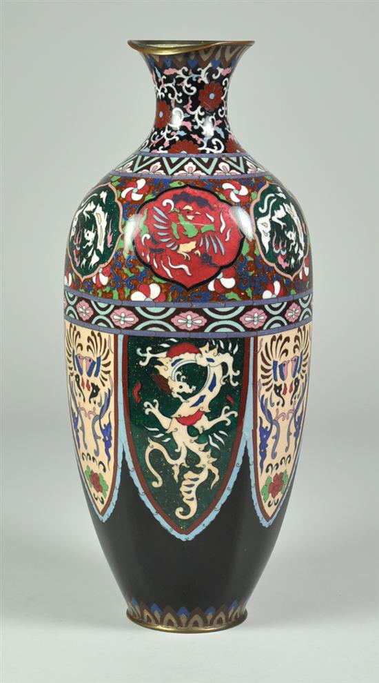 Appraisal: Hexagonal Cloisonn Vase Circa 's Cloisonn vase with copper-flecked green