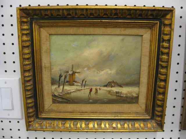 Appraisal: Dutch Winter Landscape with Skaters Farm oil on board th