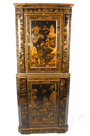 Appraisal: An th C English Japanned Corner Cupboard of various woods