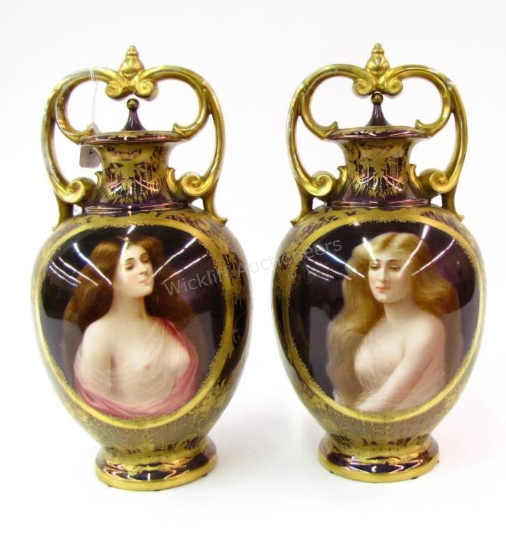 Appraisal: A pair of porcelain lidded and handled vases Austrian 'beehive'