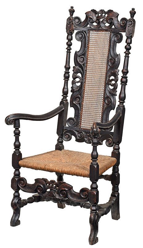 Appraisal: William and Mary Carved and Caned Open Armchair British late