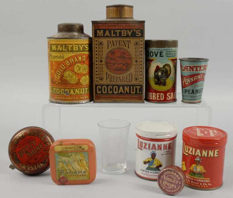 Appraisal: Lot of Advertising Tins Description Includes Luzianne Coffee Maltby's Cocoanut