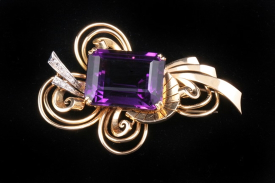 Appraisal: K YELLOW AND WHITE GOLD AMETHYST AND DIAMOND SCROLL DESIGN