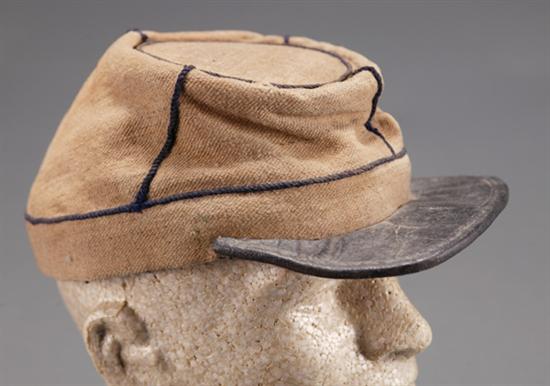 Appraisal: Confederate gray wool enlisted mans kepi Gray body is decorated