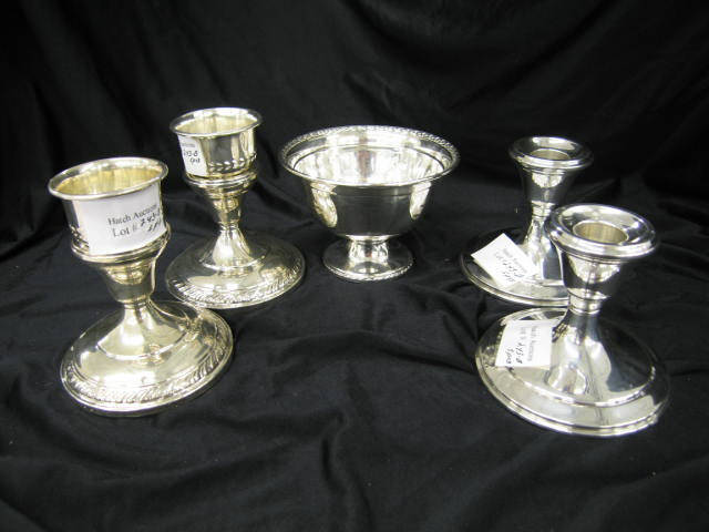 Appraisal: Pcs Sterling Silver pair of candleholders and a compote