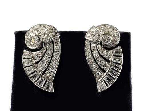 Appraisal: DIAMOND CLIP EARRINGS ca Palladium Decorative clip earrings in the