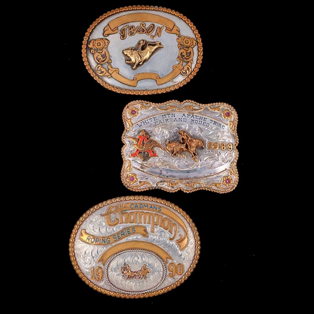 Appraisal: RODEO BELT BUCKLES Three Vintage old pawn Southwest Silver Rodeo