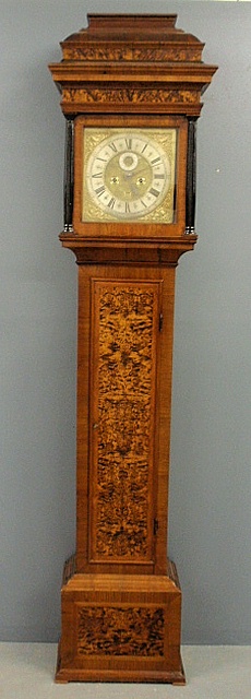 Appraisal: - Queen Anne burlwood cased tall case clock with a