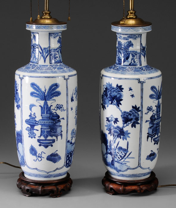 Appraisal: Pair Blue and White Porcelain Lamp Bases Chinese th century