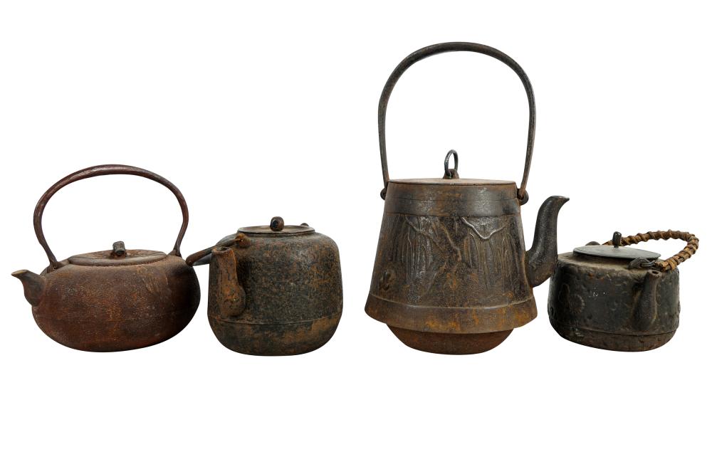 Appraisal: COLLECTION OF JAPANESE IRON TEAPOTScomprising four pots the largest inches