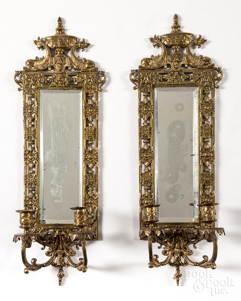 Appraisal: Pair of brass mirrored sconces early th c Pair of