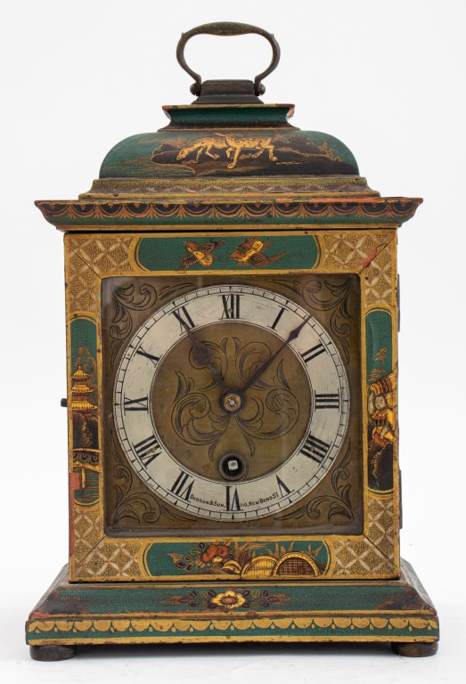 Appraisal: DOBSON SON ENGLISH LACQUERED BRACKET CLOCK Dobson Son London bracket