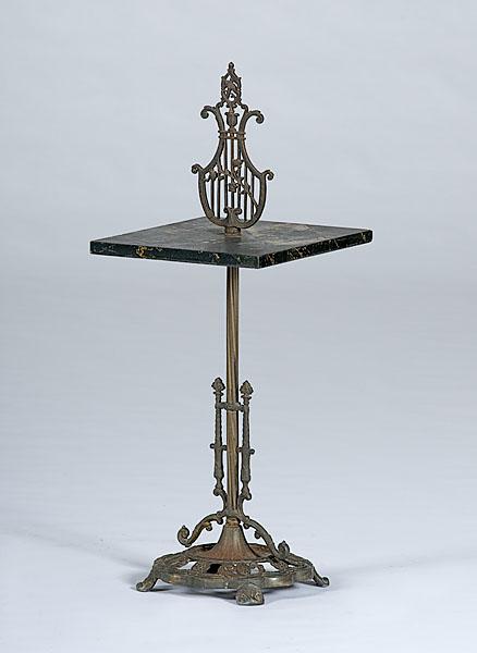 Appraisal: MARBLE-TOP VICTORIAN SMOKE STAND Marble-top stand with C-scrolls in lyre