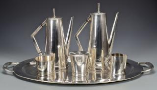 Appraisal: Modernist Sterling Service w Tray Mexican modernist design sterling silver