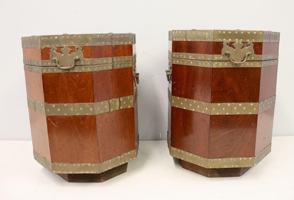 Appraisal: A Pair Of Brass Mounted Lidded Containers From a Larchmont