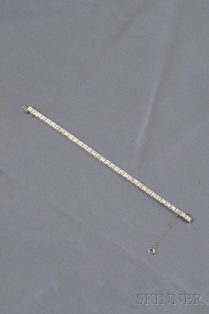 Appraisal: Art Deco Platinum and Diamond Line Bracelet M Waslikoff Sons