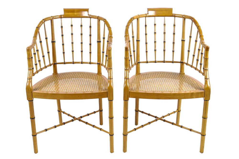 Appraisal: PAIR OF BAKER FAUX BAMBOO CANE CHAIRSeach with Baker metal