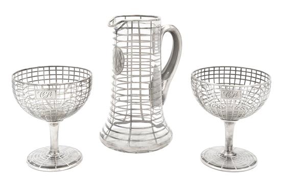 Appraisal: Sale Lot Three Silver Overlay Glass Table Articles comprising a