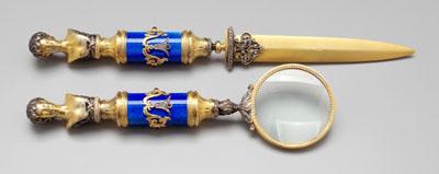 Appraisal: Faberge style desk set including gilt silver letter opener and