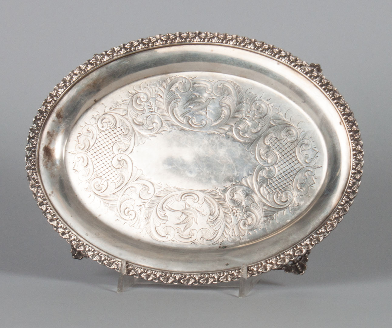 Appraisal: American engraved coin silver teapot stand circa - unmarked probably