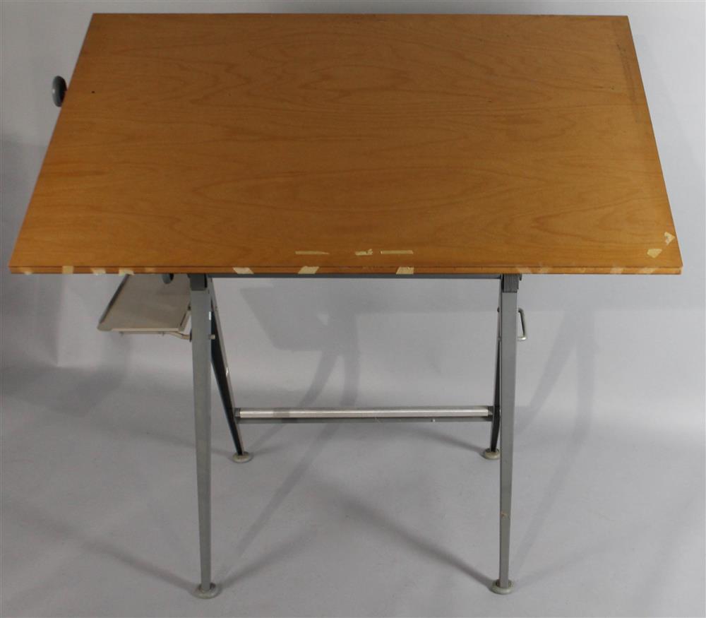 Appraisal: VINTAGE DRAFTING TABLE composition wood adjustable drafting surface on metal