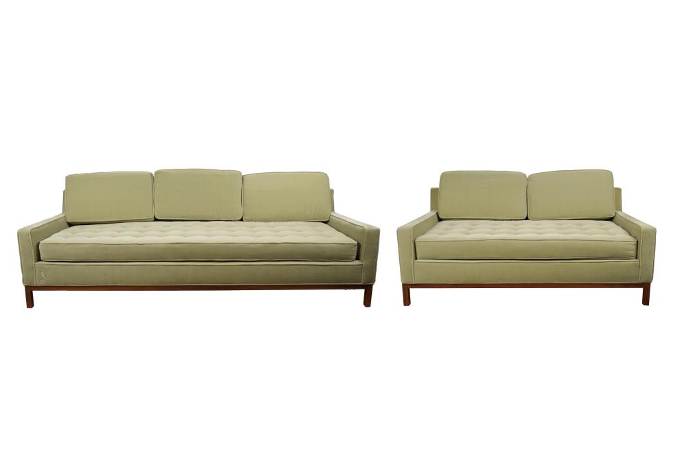 Appraisal: MID-CENTURY SOFA LOVESEATmanufacturer unknown each with removable cushions Provenance Important