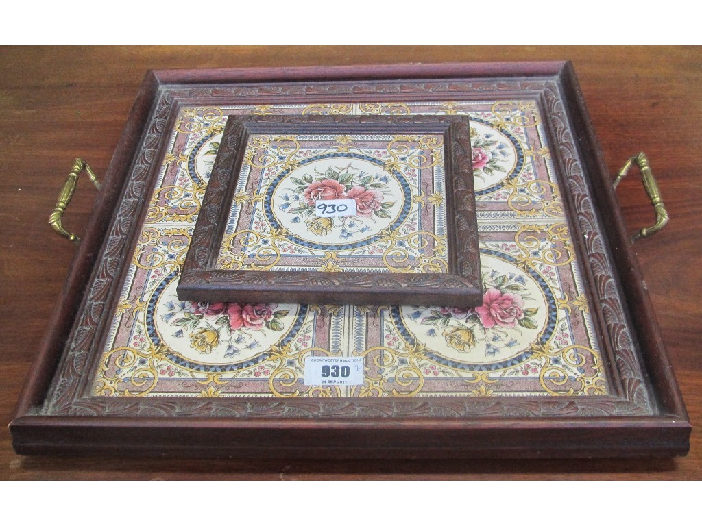 Appraisal: Tile decorated serving tray with matching place mat