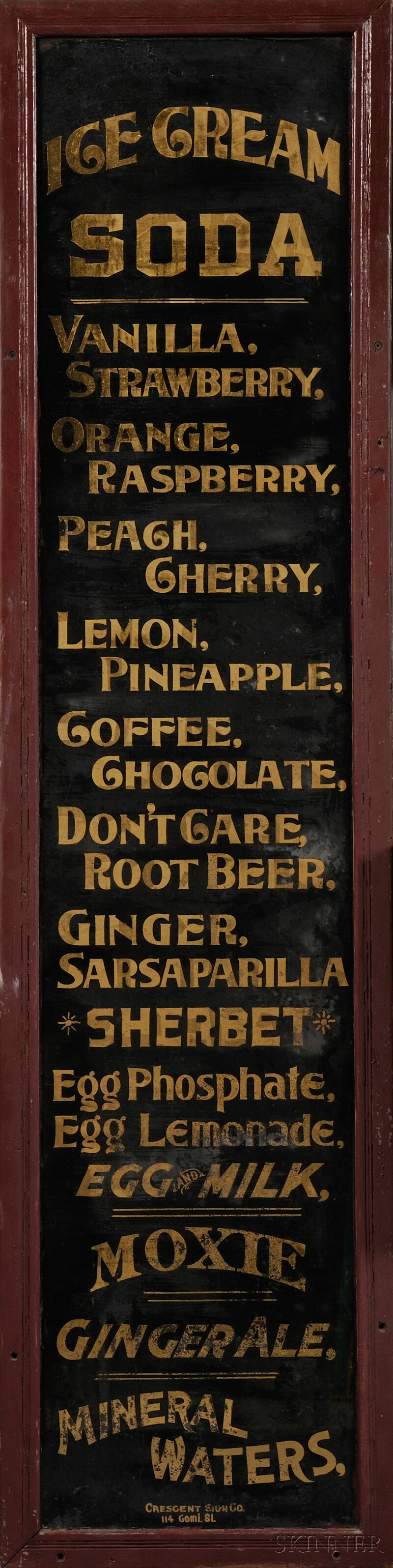 Appraisal: Lot Eglomise Painted ICE CREAM SODA Soda Fountain Trade Sign