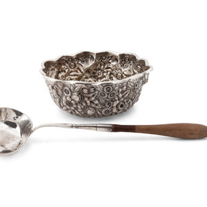 Appraisal: An American Silver Repousse Bowl and a Swedish Silver Dipper