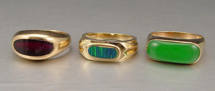 Appraisal: THREE RINGS - OPAL CHRYSOPRASE RED SAPPHIRE K yellow gold