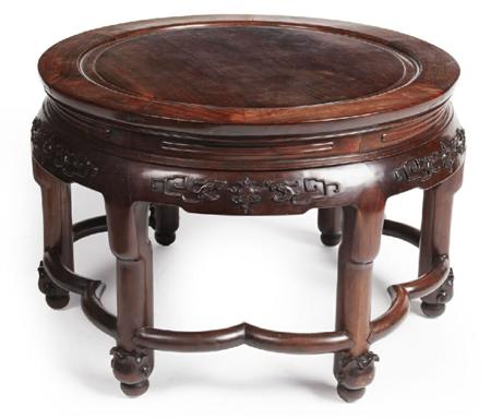 Appraisal: CHINESE ROSEWOOD CIRCULAR LOW TABLE LATE TH CENTURY the fielded