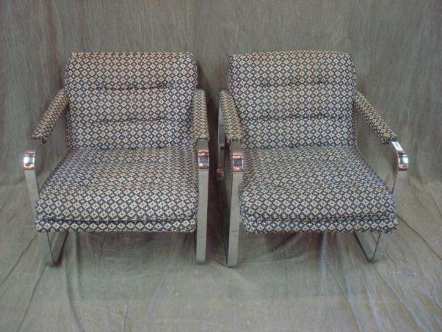 Appraisal: Pair of Chrome and Upholstered Midcentury Arm Chairs Possibly Milo