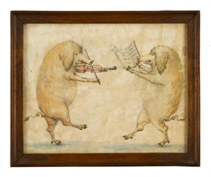 Appraisal: Continental School th century dancing pigs Unsigned watercolor on paper