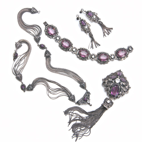 Appraisal: Joseff of Hollywood parure of silvered metal with purple and