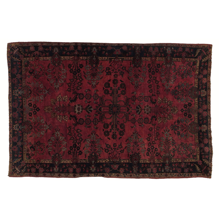 Appraisal: Mohajram Sarank rug c floral pattern in navy and tan