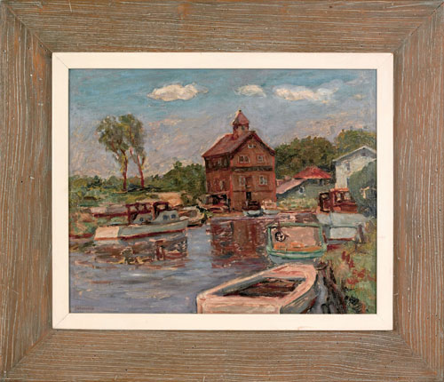 Appraisal: Joseph B Grossman American b oil on canvas harbor scene