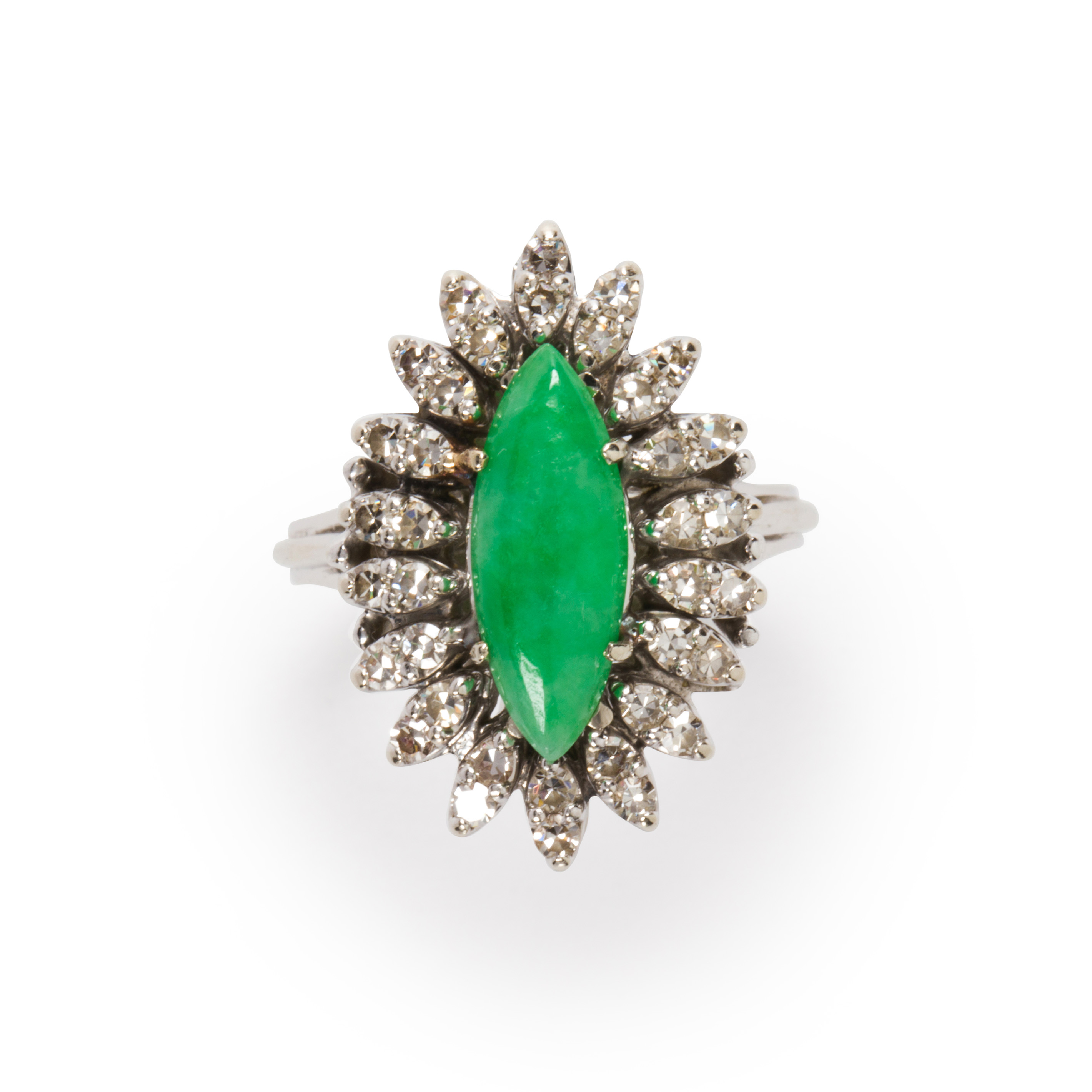 Appraisal: A JADE DIAMOND AND FOURTEEN KARAT WHITE GOLD RING A