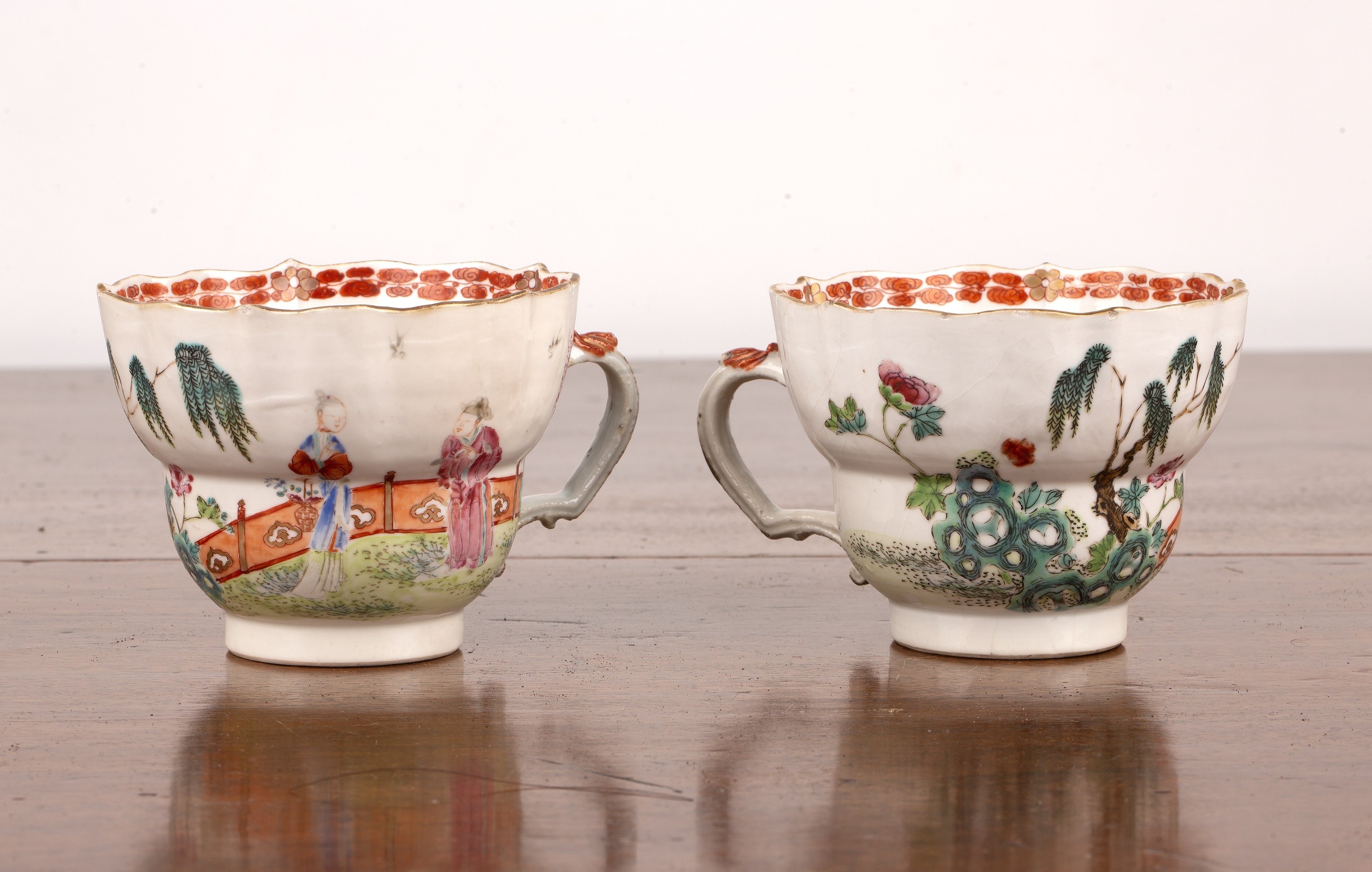 Appraisal: Two Bow soft paste porcelain cupscirca each painted in the