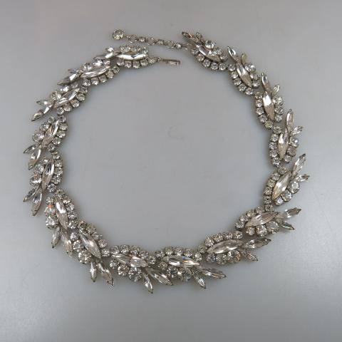 Appraisal: Sherman Silver Tone Metal Necklace set with clear rhinestones cm