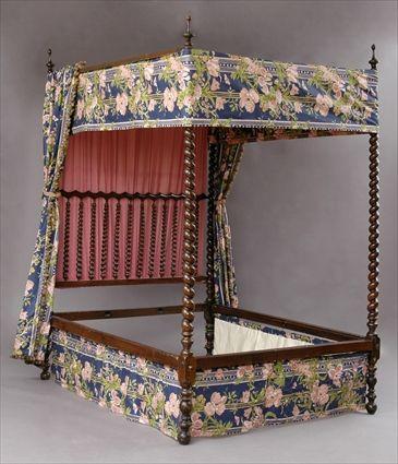 Appraisal: PORTUGUESE-STYLE ROCOCO TESTER BED With barley-twist posts and headboard raised