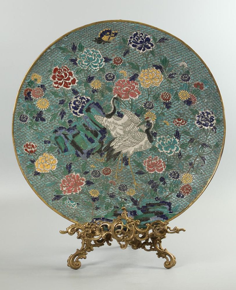 Appraisal: Japanese cloisonne enamel charger possibly th c in diameter bronze