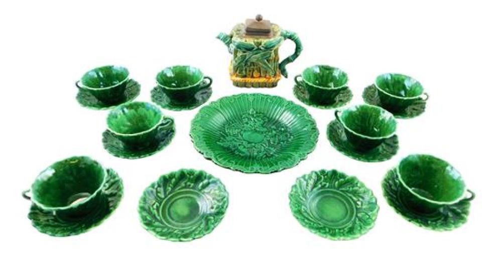 Appraisal: Majolica twenty pieces th early th C all with green