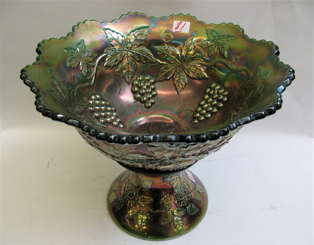 Appraisal: AMERICAN CARNIVAL GLASS PUNCH BOWL in the vintage grape pattern