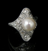 Appraisal: Edwardian Platinum Diamond Pearl Ring ca 's Platinum open work