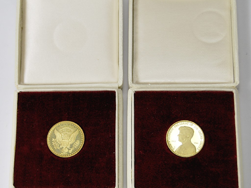 Appraisal: Two cased ct gold President Kennedy memorial medallions by Metalimport