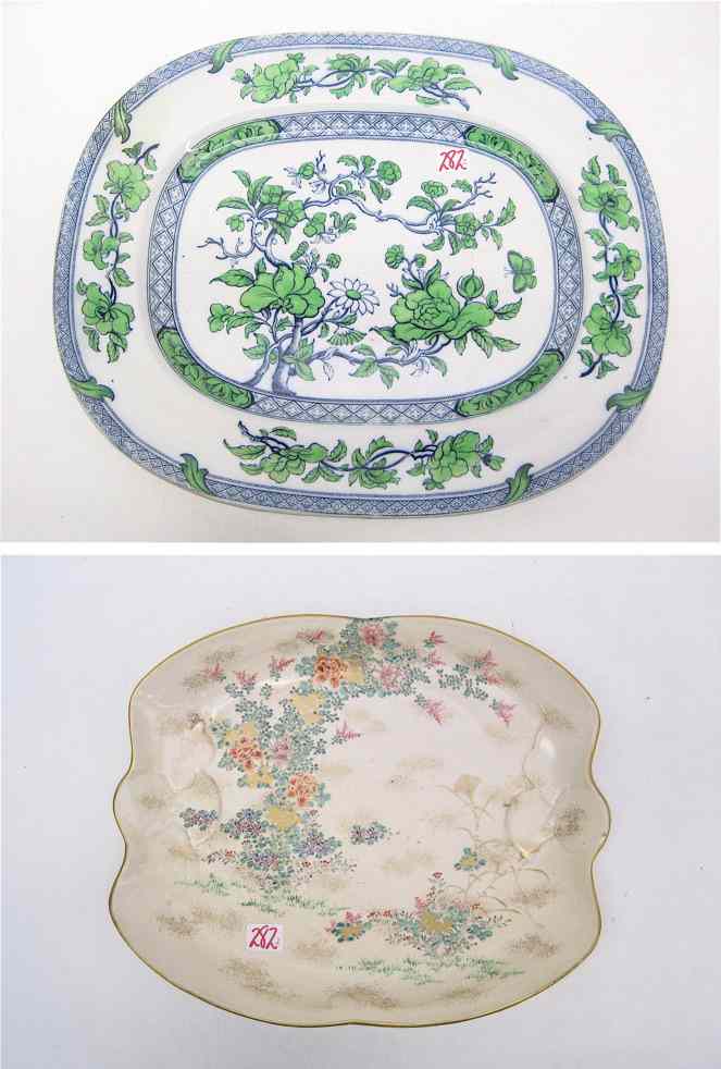 Appraisal: TWO PORCELAIN PLATTERS Japanese Satsuma with hand enameled floral decoration