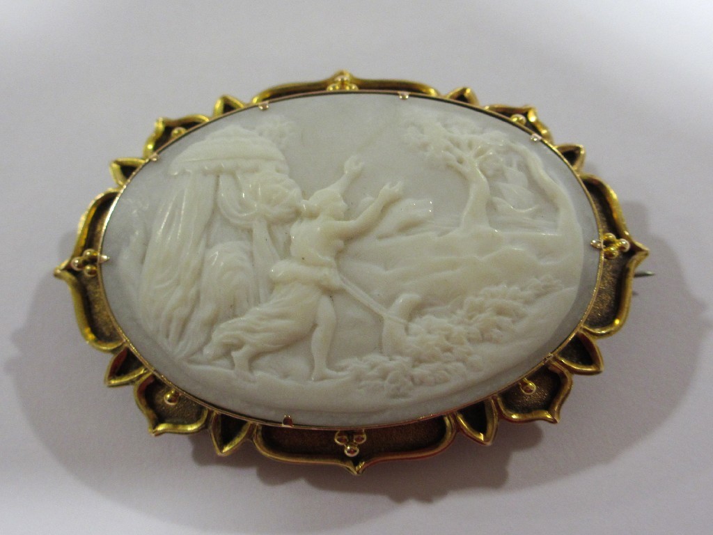 Appraisal: Victorian shell cameo depicting a female in Classical dress running