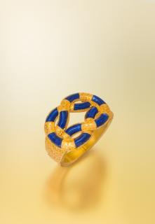 Appraisal: A Karat Yellow Gold and Sodalite Hercules Knot Bangle Bracelet