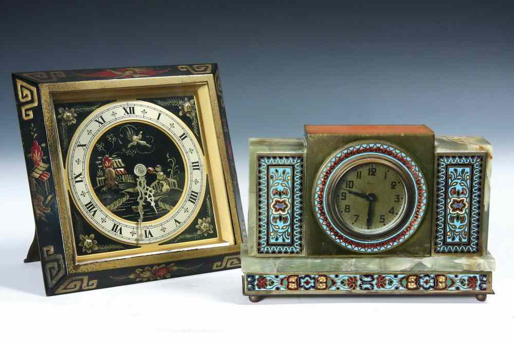 Appraisal: DESK CLOCKS - Chinoiserie Decorated Square Desk Clock with integral