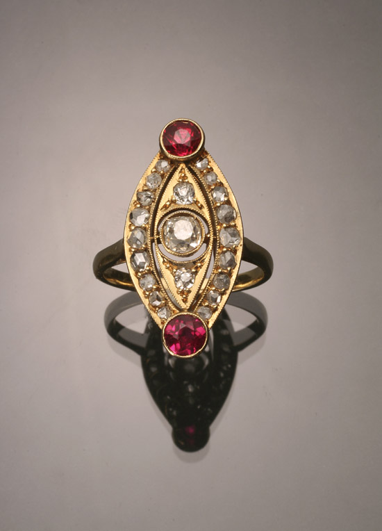 Appraisal: Tested -Karat Yellow-Gold Diamond and Synthetic Ruby Dinner Ring Set